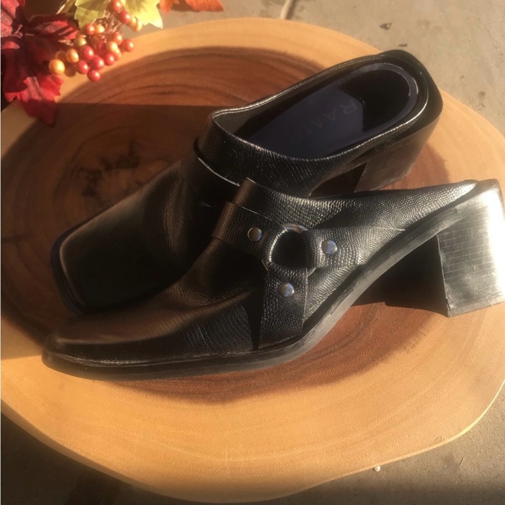 Rampage 90s Fire Leather Moto Heeled Mules